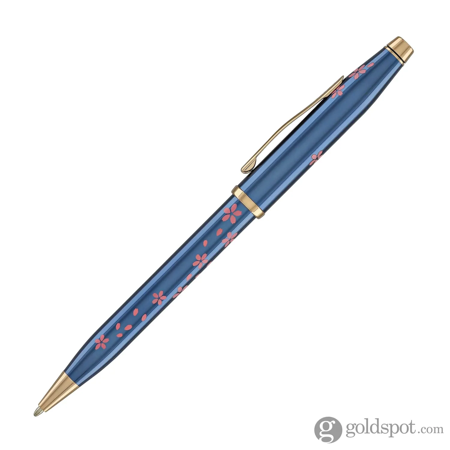 Cross Century II Cherry Blossom Ballpoint Pen in Translucent Blue Lacquer with Polished Rose Gold PVD