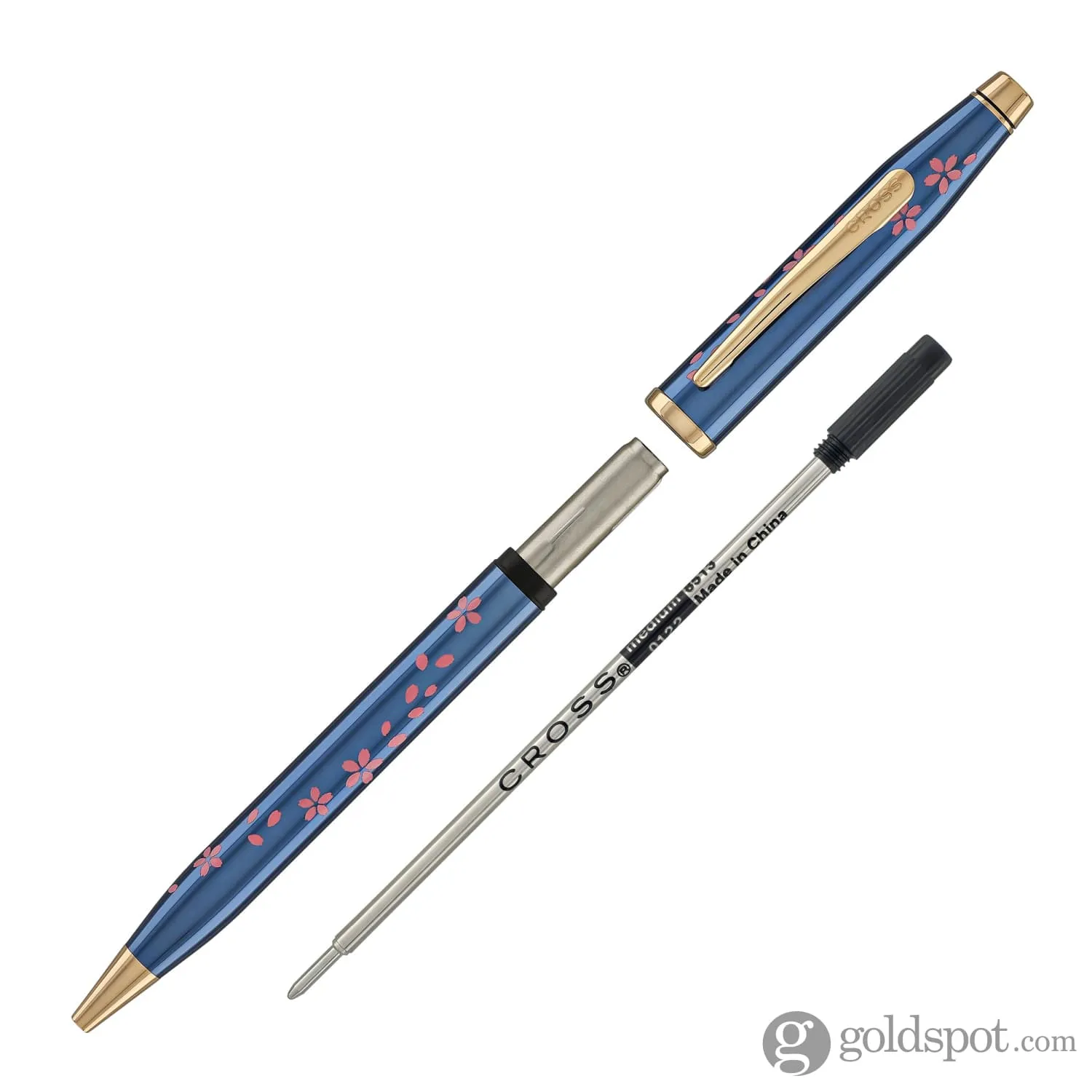 Cross Century II Cherry Blossom Ballpoint Pen in Translucent Blue Lacquer with Polished Rose Gold PVD