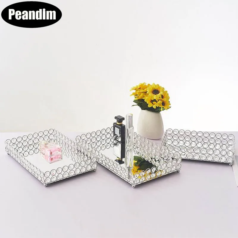 Crystal Tray Mirror Cake Stand Cosmetic Storage Tray Wedding Party Birthday Cupcake Dessert Display Plate Decoration