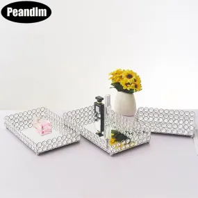 Crystal Tray Mirror Cake Stand Cosmetic Storage Tray Wedding Party Birthday Cupcake Dessert Display Plate Decoration