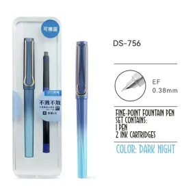 DARK NIGHT Dianshi 0.38mm EXTRA Fine Fountain Pen Set Deluxe Foutain Pen Set Fountain Pen Extra Fine Nib Ink Cartridges |  Ds-756