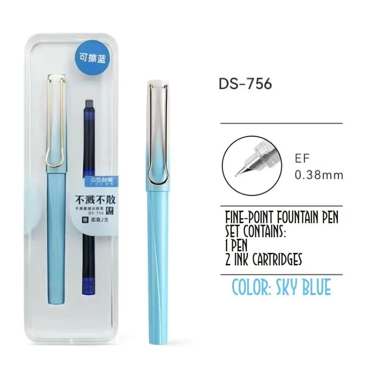 DARK NIGHT Dianshi 0.38mm EXTRA Fine Fountain Pen Set Deluxe Foutain Pen Set Fountain Pen Extra Fine Nib Ink Cartridges |  Ds-756