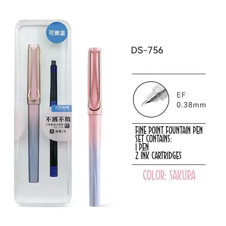 DARK NIGHT Dianshi 0.38mm EXTRA Fine Fountain Pen Set Deluxe Foutain Pen Set Fountain Pen Extra Fine Nib Ink Cartridges |  Ds-756