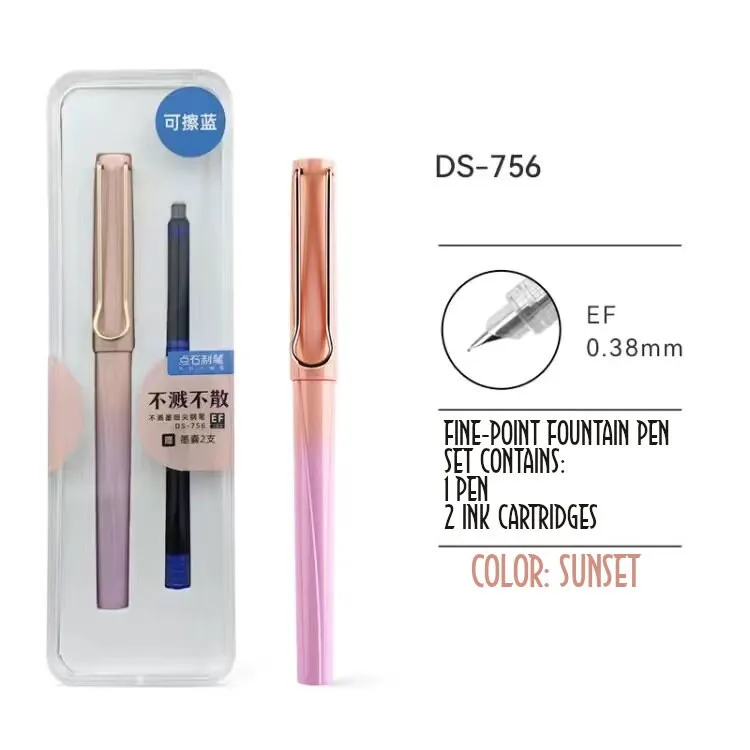 DARK NIGHT Dianshi 0.38mm EXTRA Fine Fountain Pen Set Deluxe Foutain Pen Set Fountain Pen Extra Fine Nib Ink Cartridges |  Ds-756