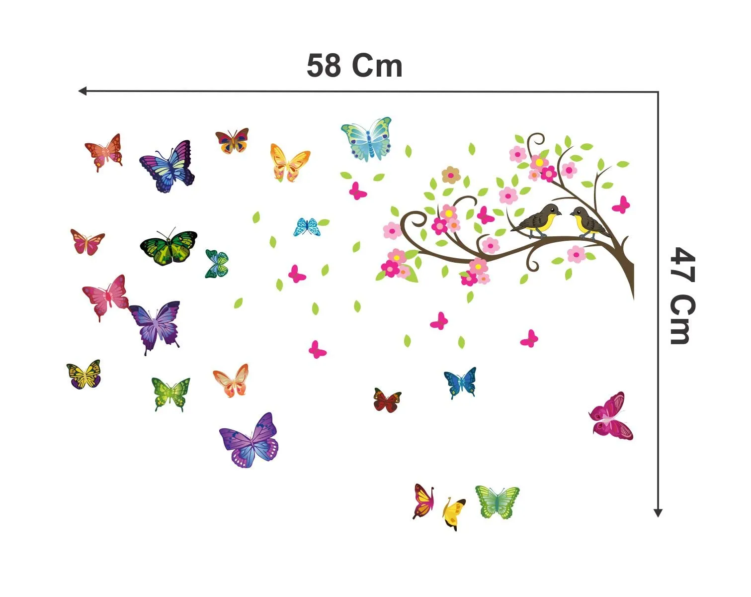 Decor Kraft Birds with Butterflies or Leafs Wall Sticker & Decal,Size- 58 Cm X 38 Cm,Nature