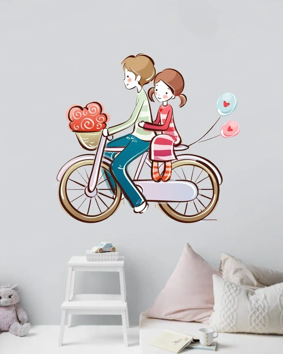 Decor Kraft Couple with Bicycle Wall Sticker & Decal,Size- 50 Cm X 40 Cm,Decorative