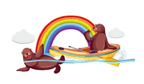 Decor Kraft Sea Lions Wall Sticker & Decal,Size- 58 Cm X 24 Cm,Animals
