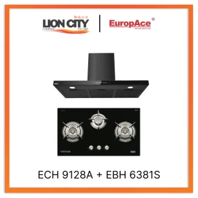 Europace ECH9128A 90cm Premium T-Chimney Hood Full   EBH6381S 3 Burner 80cm Slim Gas Cooker Hob (Schott Glass)
