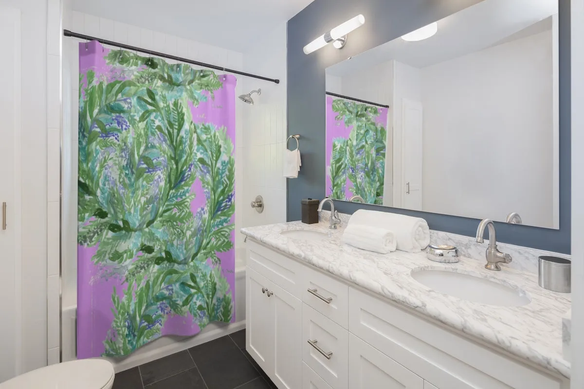 Floral Shower Curtains, Cute Pastel Pink Purple Lavender Bathroom Curtains -Printed in USA