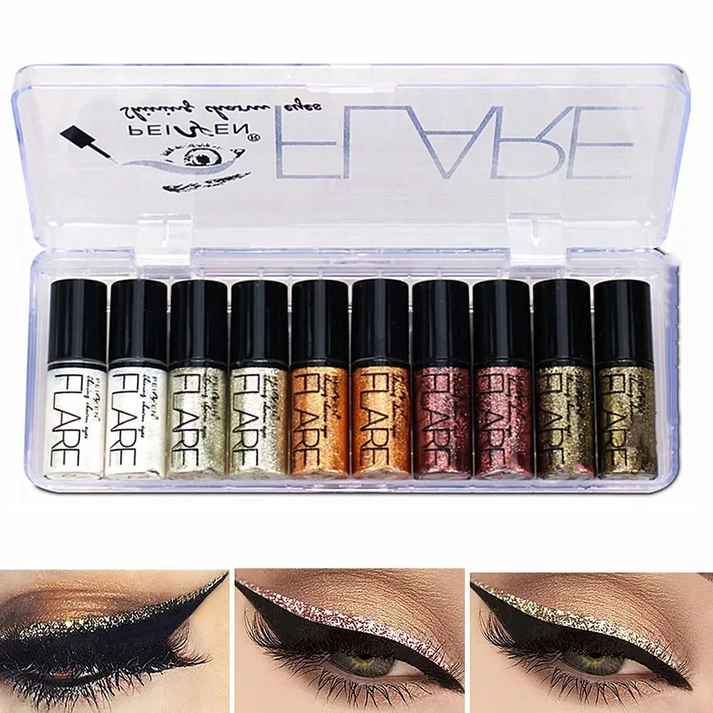 FLYTONN-15Colors Diamond Shiny Eye Liners Eyeshadow Waterproof Silver Rose Gold Color Glitter Sequins  Liquid Eyeliner Eye Shadow Makeup