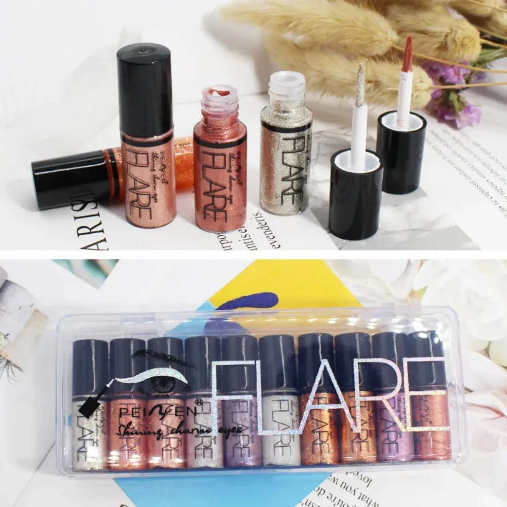 FLYTONN-15Colors Diamond Shiny Eye Liners Eyeshadow Waterproof Silver Rose Gold Color Glitter Sequins  Liquid Eyeliner Eye Shadow Makeup