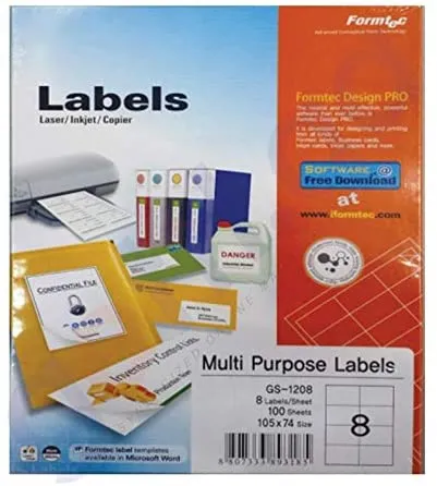 Formtec Labels 105x74mm 8 Labels Per Sheet