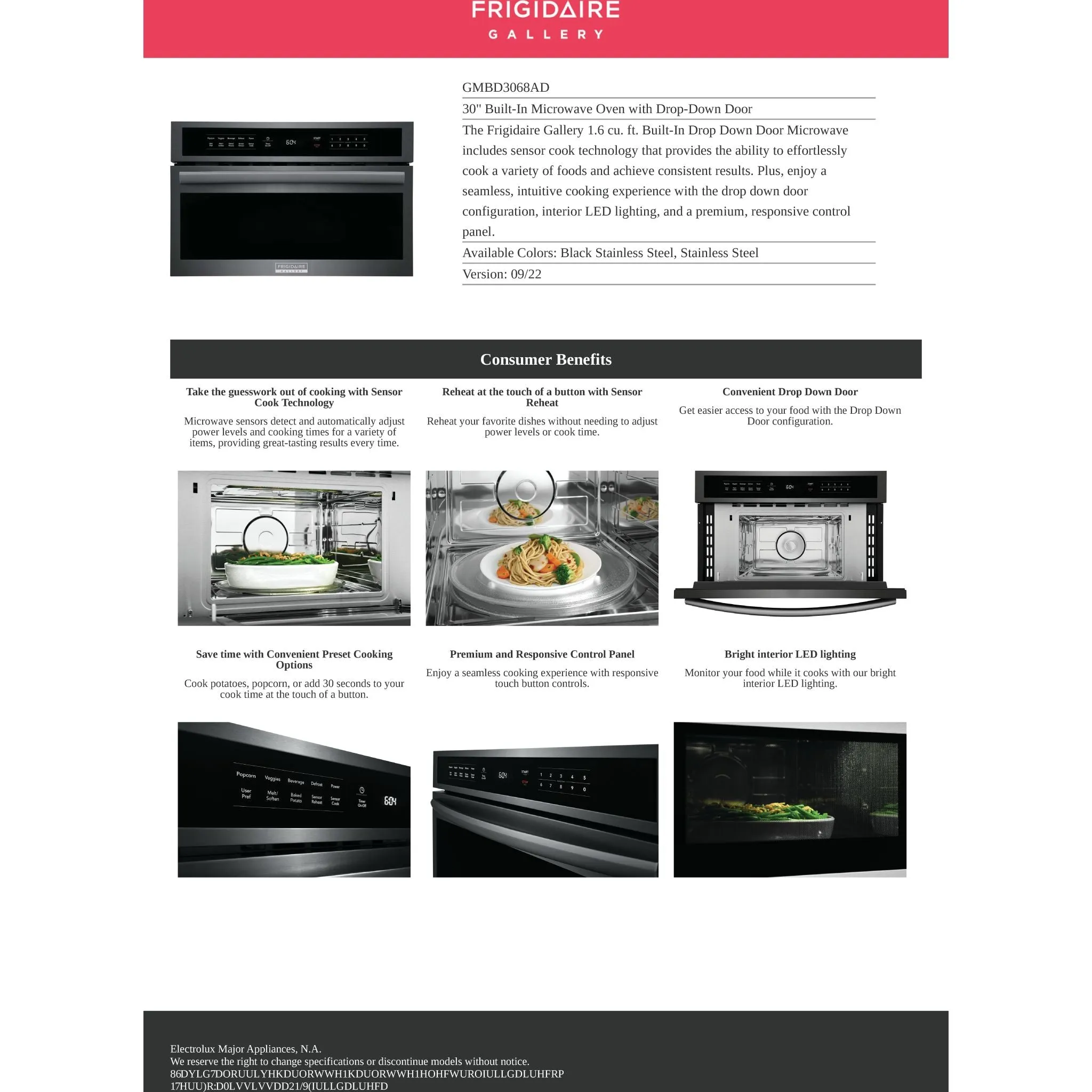 Frigidaire Gallery Built In Microwave (GMBD3068AD) - Black Stainless