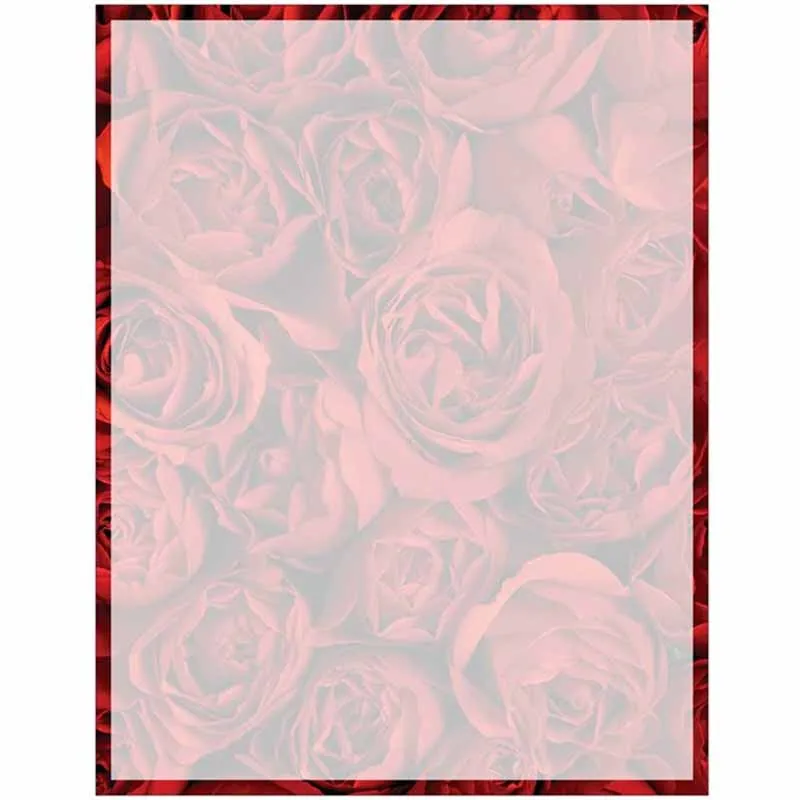 Full Red Roses with Border Stationery Letter Paper