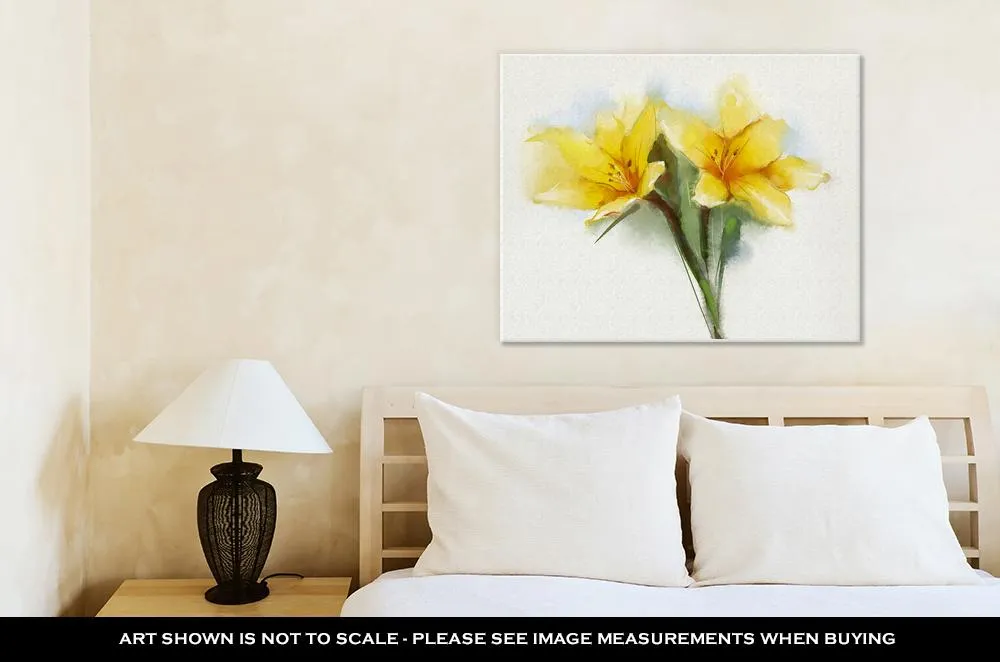 Gallery Wrapped Canvas, Watercolor Painting Yellow Lilies Flower