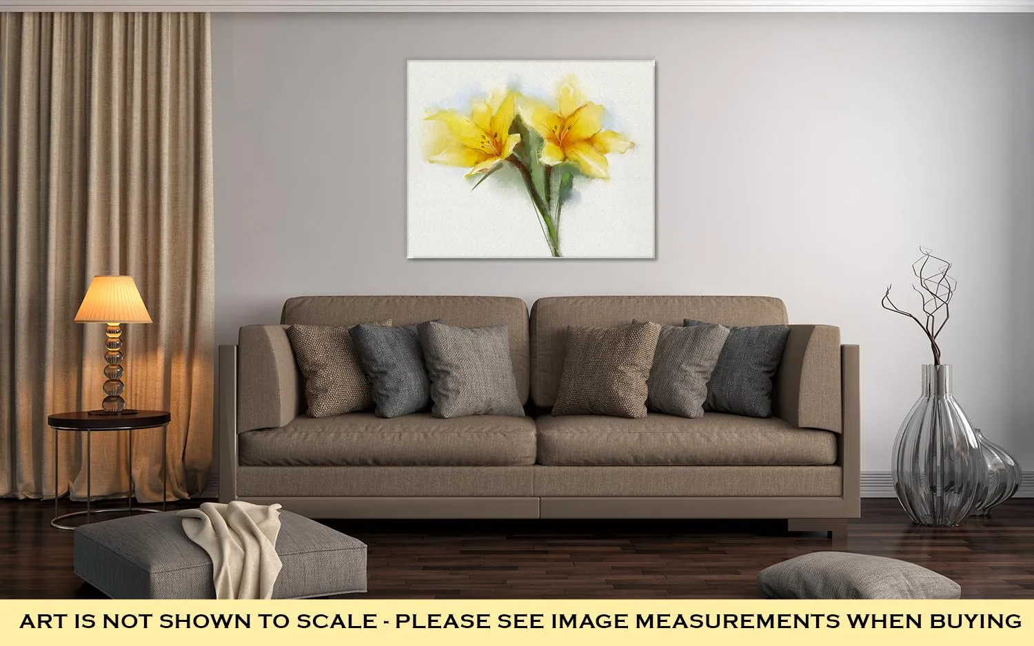 Gallery Wrapped Canvas, Watercolor Painting Yellow Lilies Flower