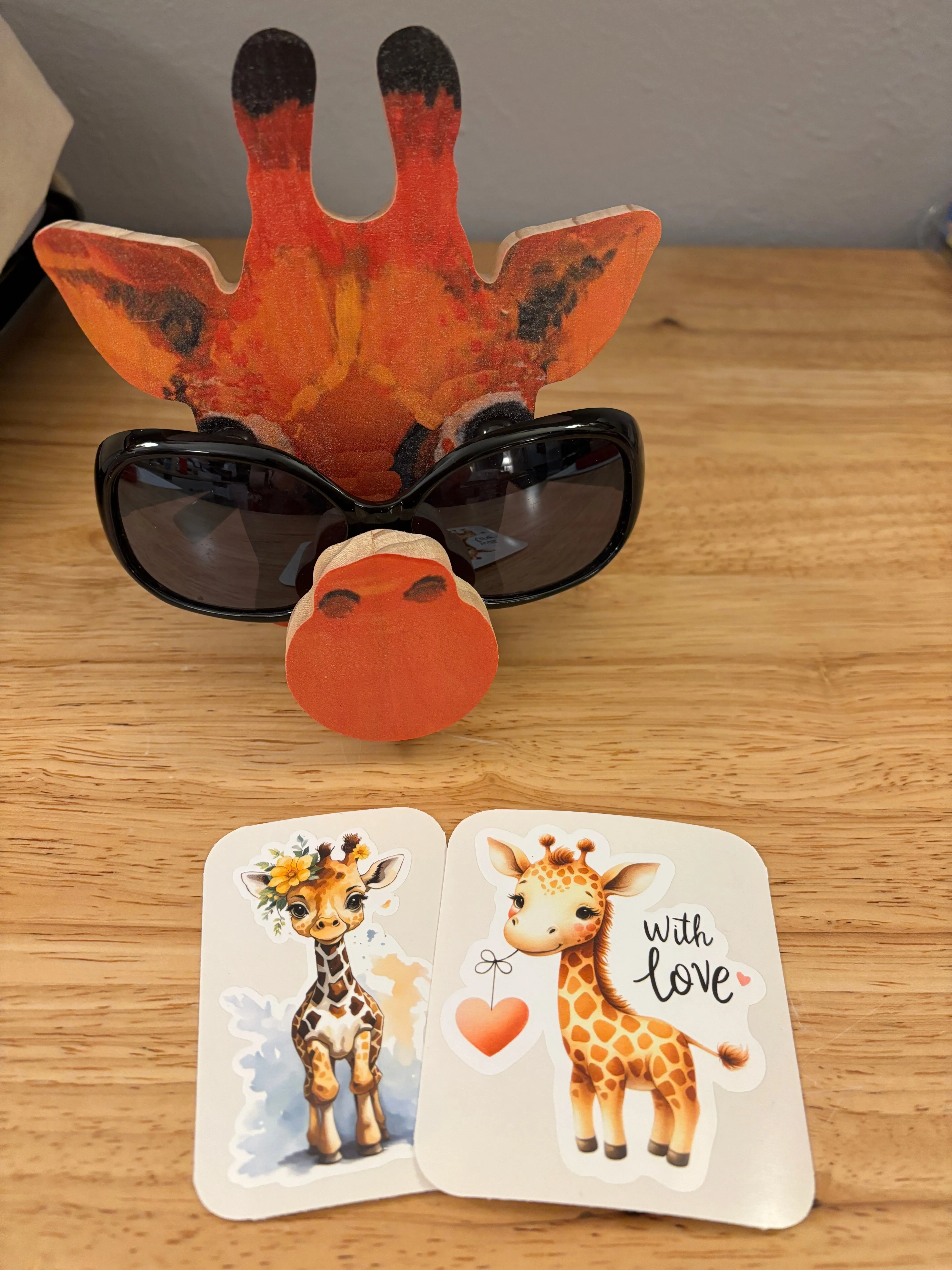 Giraffe Glasses Wooden Stand and Cute Stickers Bundle
