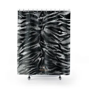 Gray Tiger Striped Shower Curtains, Black Animal Print Large 71x74 in. Bathroom Curtains
