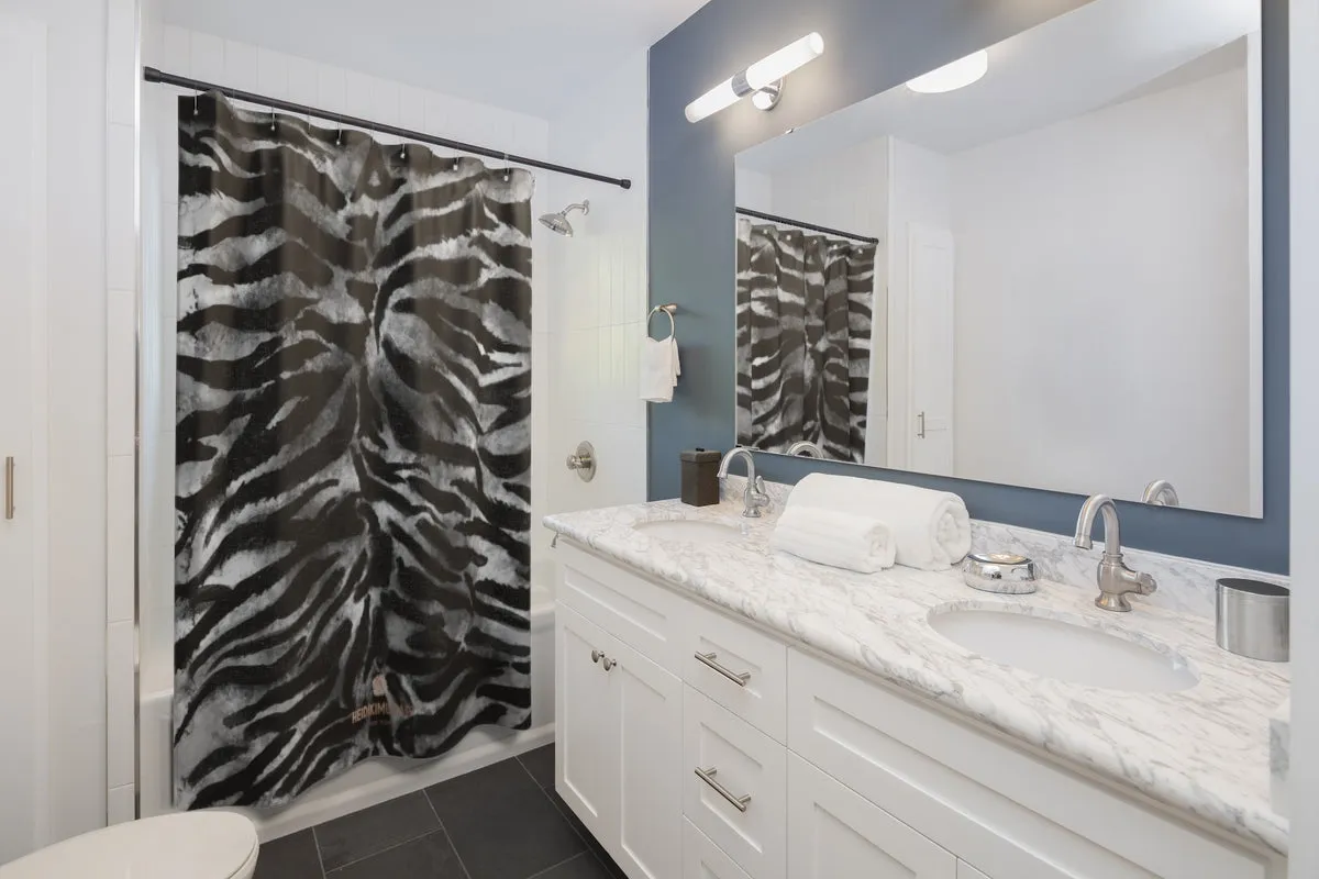 Gray Tiger Striped Shower Curtains, Black Animal Print Large 71x74 in. Bathroom Curtains