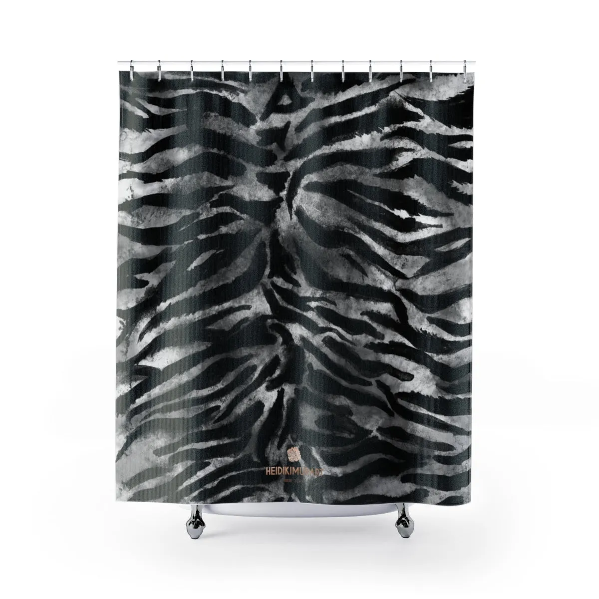 Gray Tiger Striped Shower Curtains, Black Animal Print Large 71x74 in. Bathroom Curtains