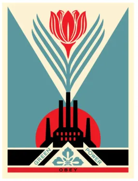 Green Power Factory Blue Silkscreen Print by Shepard Fairey- OBEY