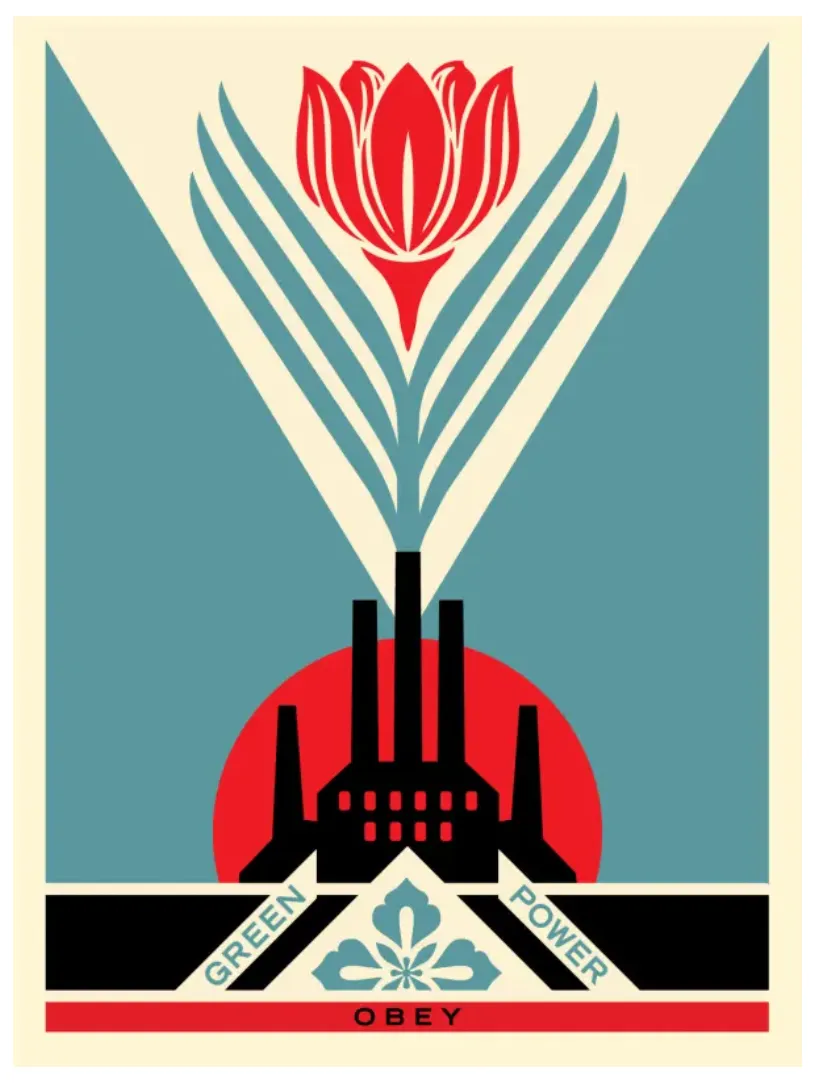Green Power Factory Blue Silkscreen Print by Shepard Fairey- OBEY