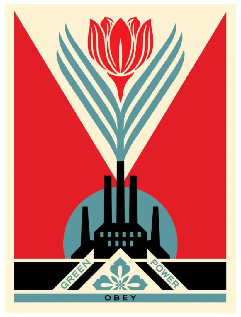 Green Power Factory Red Silkscreen Print by Shepard Fairey- OBEY
