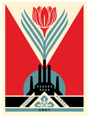 Green Power Factory Red Silkscreen Print by Shepard Fairey- OBEY