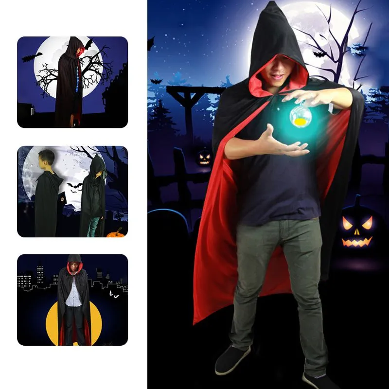 Halloween Joskaa Adult Kids Halloween Witch Wizard Cloak Reversible Double Layer Death Vampires Devil Hooded Long Cape Cosplay Costume