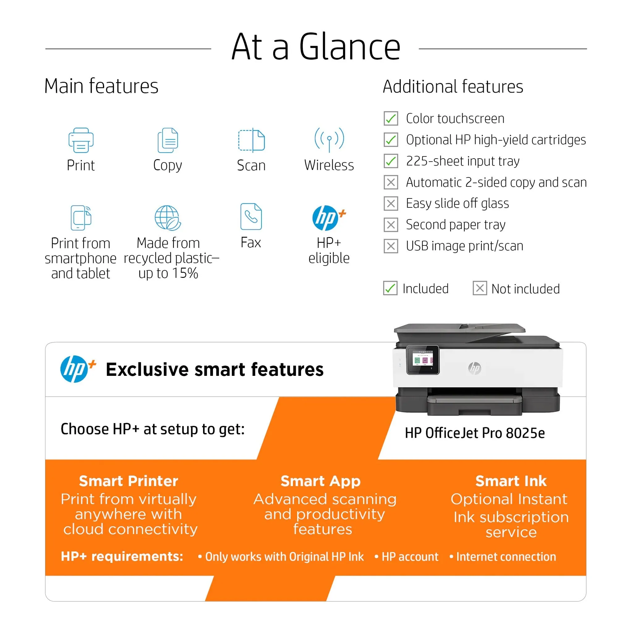HP 1K7K3A#B1H OfficeJet Pro 8025e All-in-One Color Inkjet Printer/Copier/Fax/Scanner