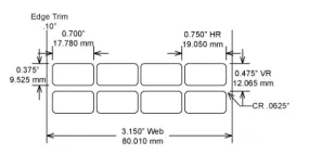 Identco TTL122-700-10 .70x.375 Gloss White Polyester Thermal Transfer Labels