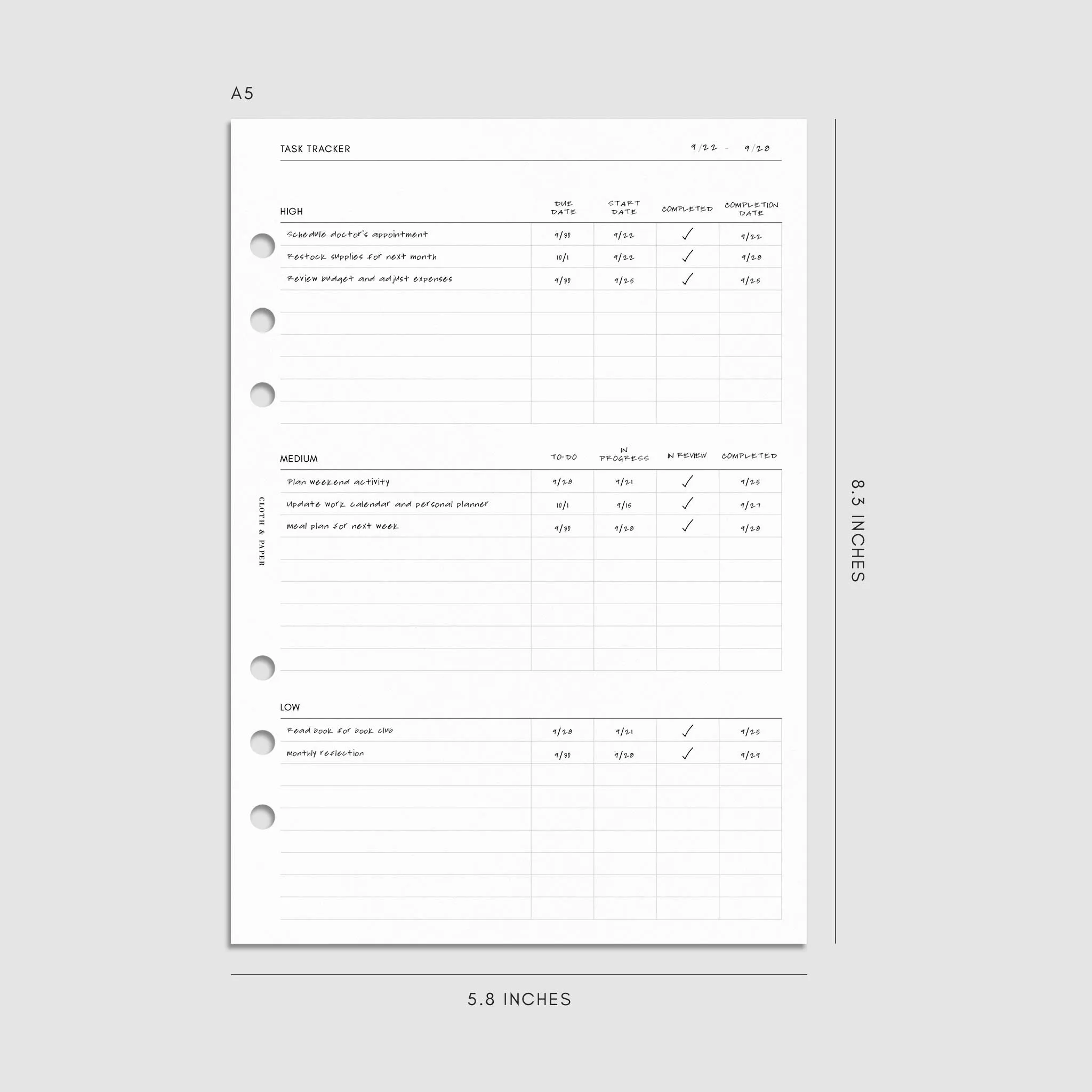 Kanban Task Tracker Planner Inserts