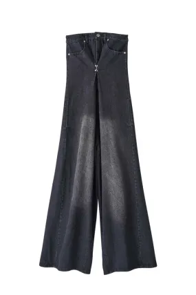lace up all in one/denimblack