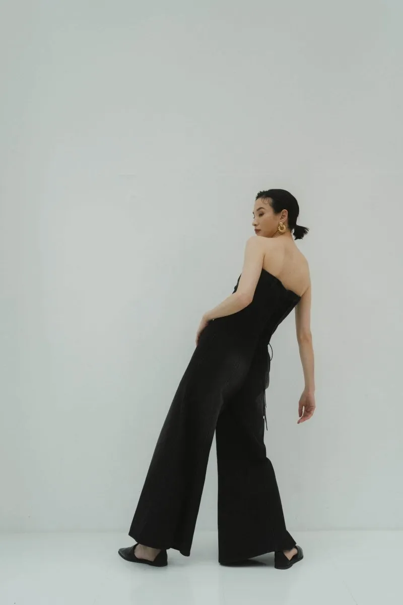 lace up all in one/denimblack