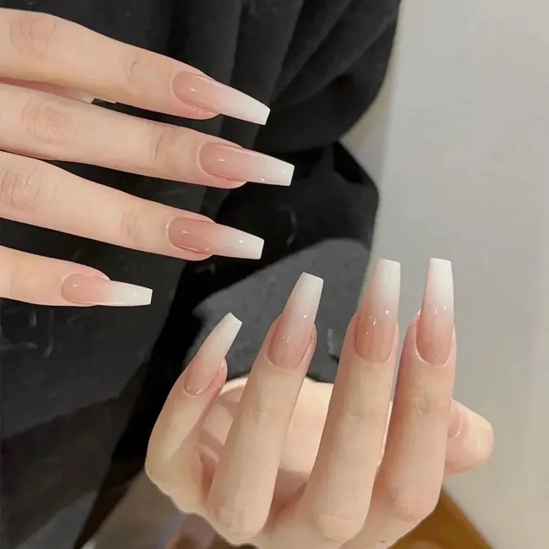 LANFUBEISI 24pcs False Nail Wearable Multicolor Simple Long Ballet Fingernails Finished Removable and Reusable Nail Patch