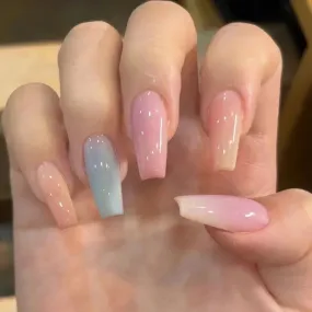 LANFUBEISI 24pcs False Nail Wearable Multicolor Simple Long Ballet Fingernails Finished Removable and Reusable Nail Patch