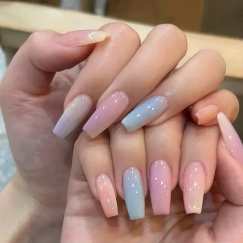 LANFUBEISI 24pcs False Nail Wearable Multicolor Simple Long Ballet Fingernails Finished Removable and Reusable Nail Patch