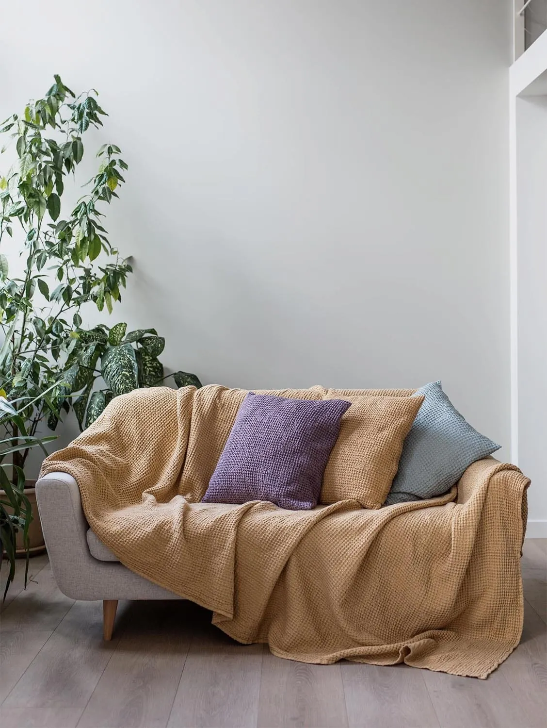 Linen Waffle Blanket | Mustard