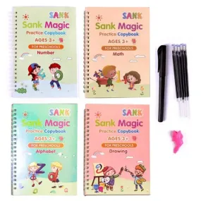 Magic Practice Copybook Set 4 Books, Magic Pen & 10 Ink Refills