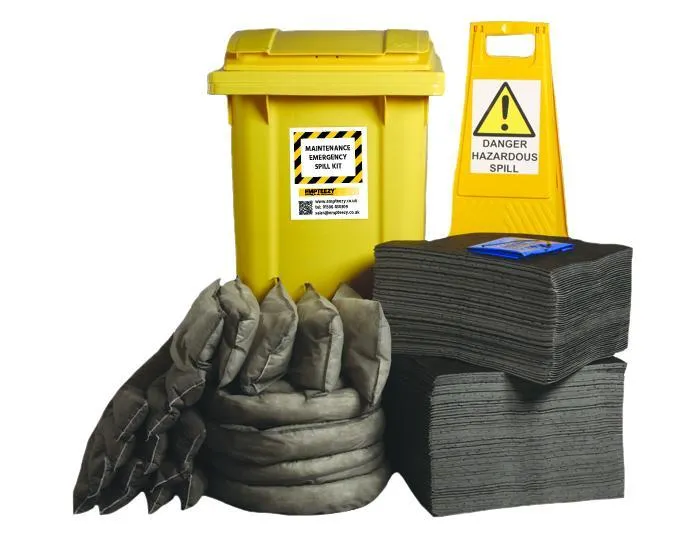 Maintenance Spill Kit Two Wheel Bin with Hinged Lid - M360SK  || 360ltr Absorbency