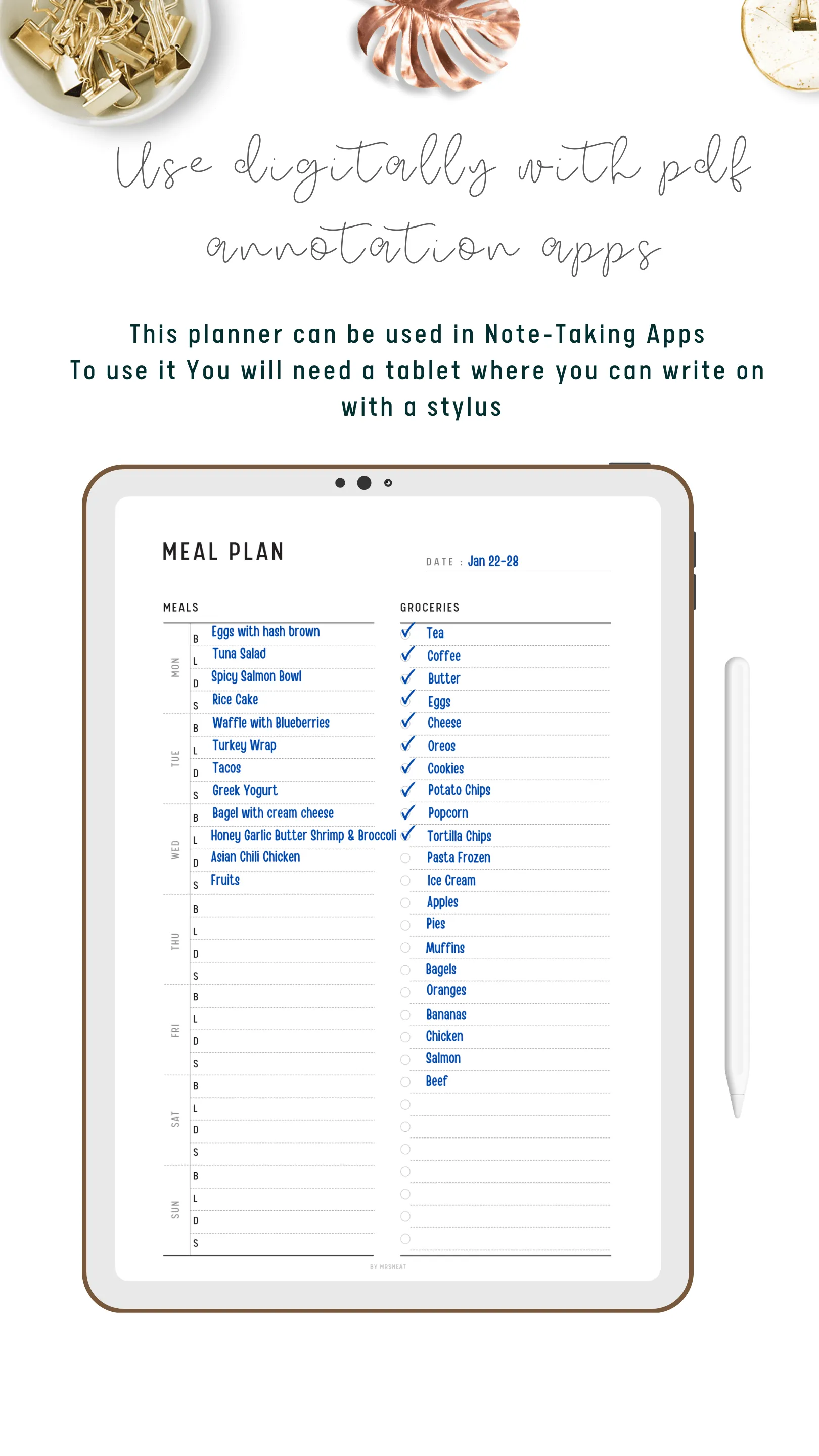 Meal Planner and Grocery List Template - M182
