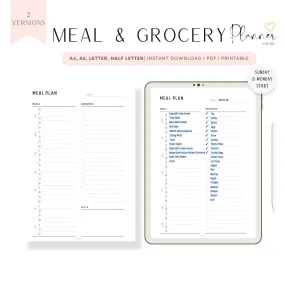 Meal Planner and Grocery List Template - M182