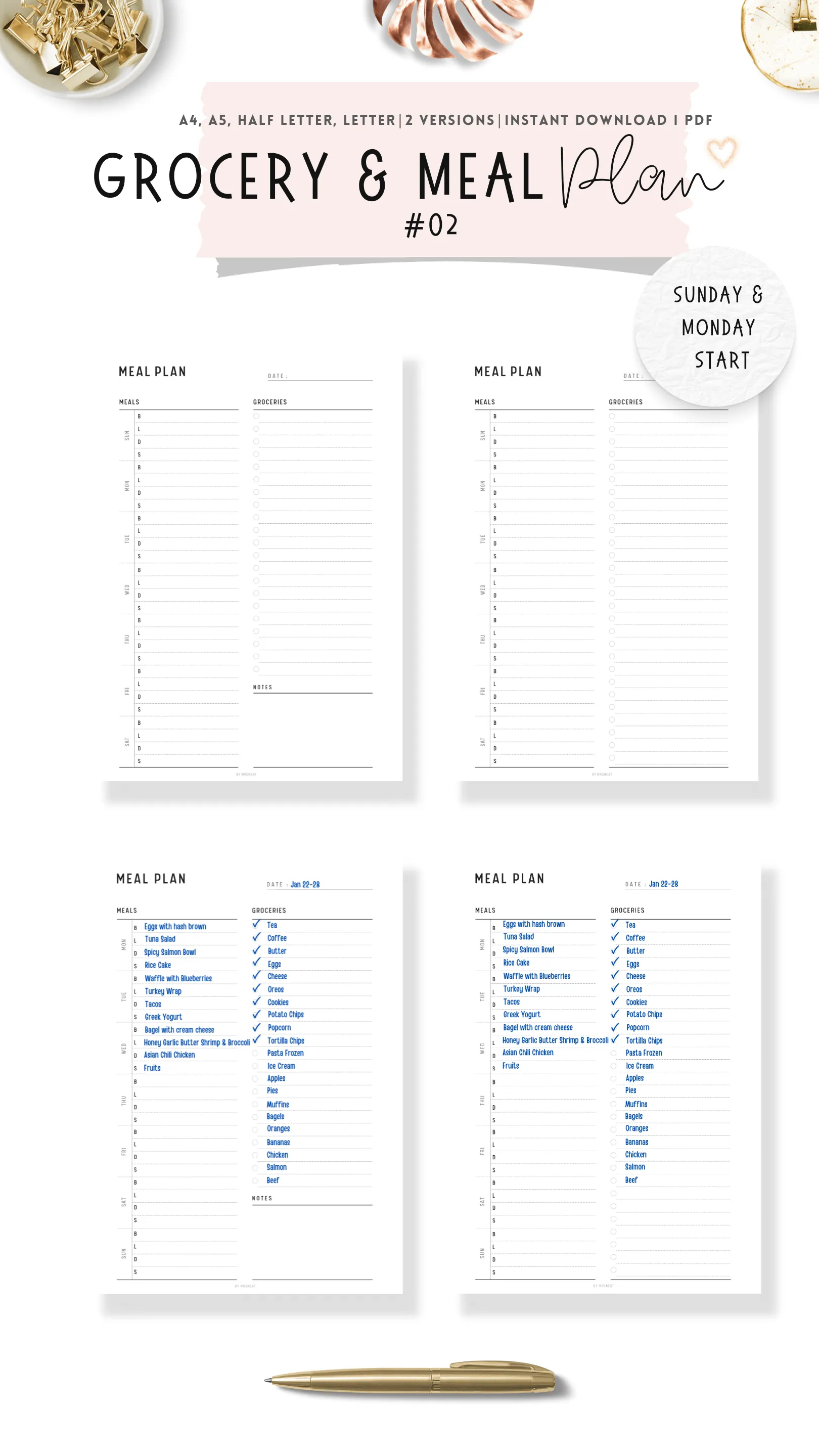 Meal Planner and Grocery List Template - M182