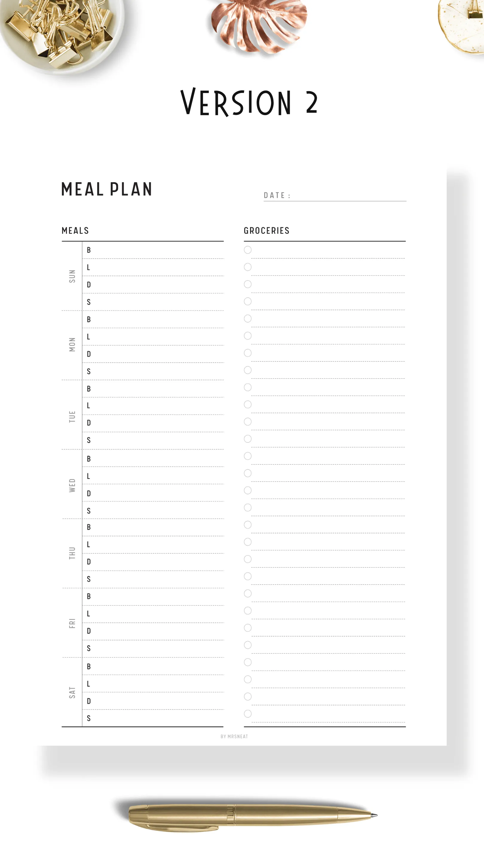 Meal Planner and Grocery List Template - M182
