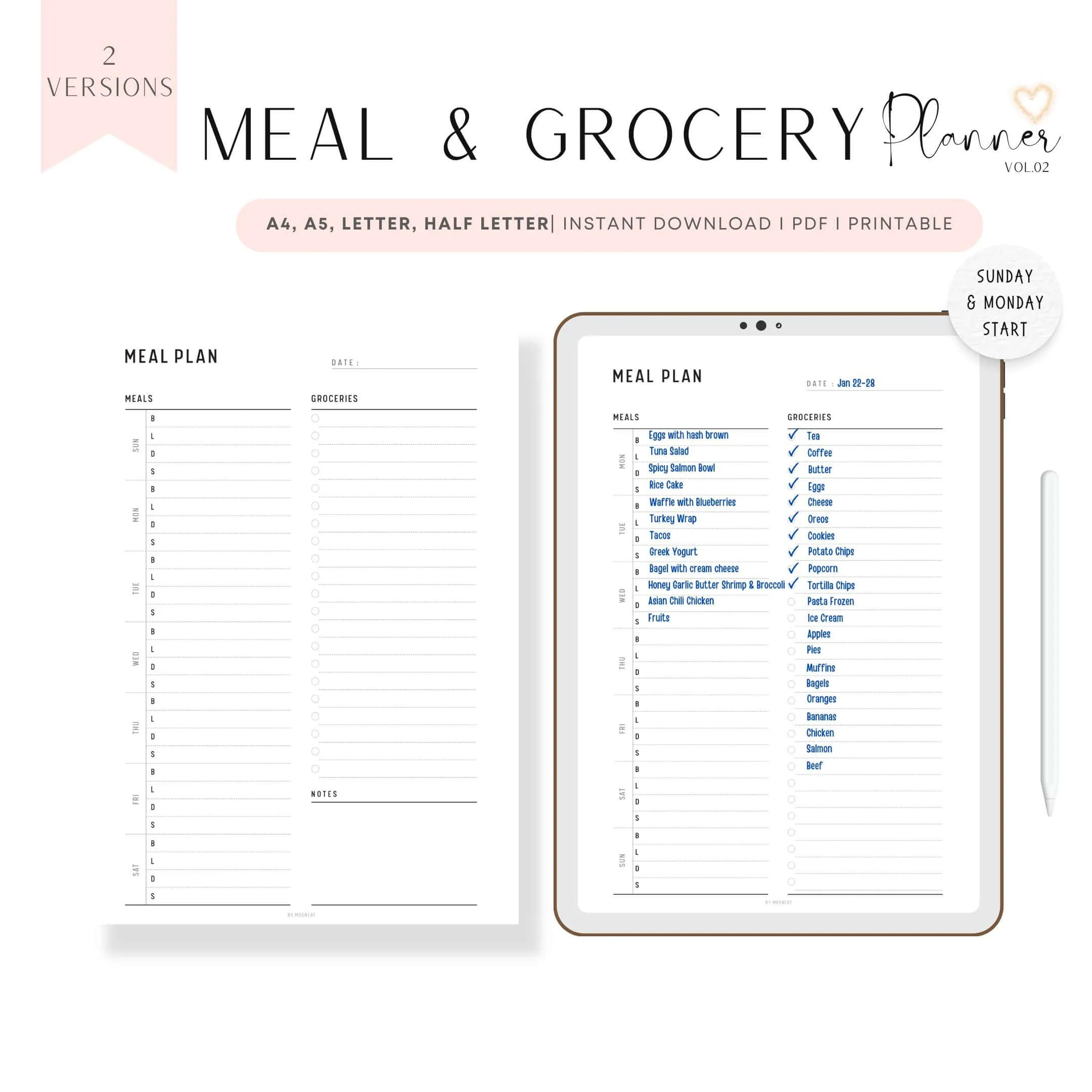 Meal Planner and Grocery List Template - M182