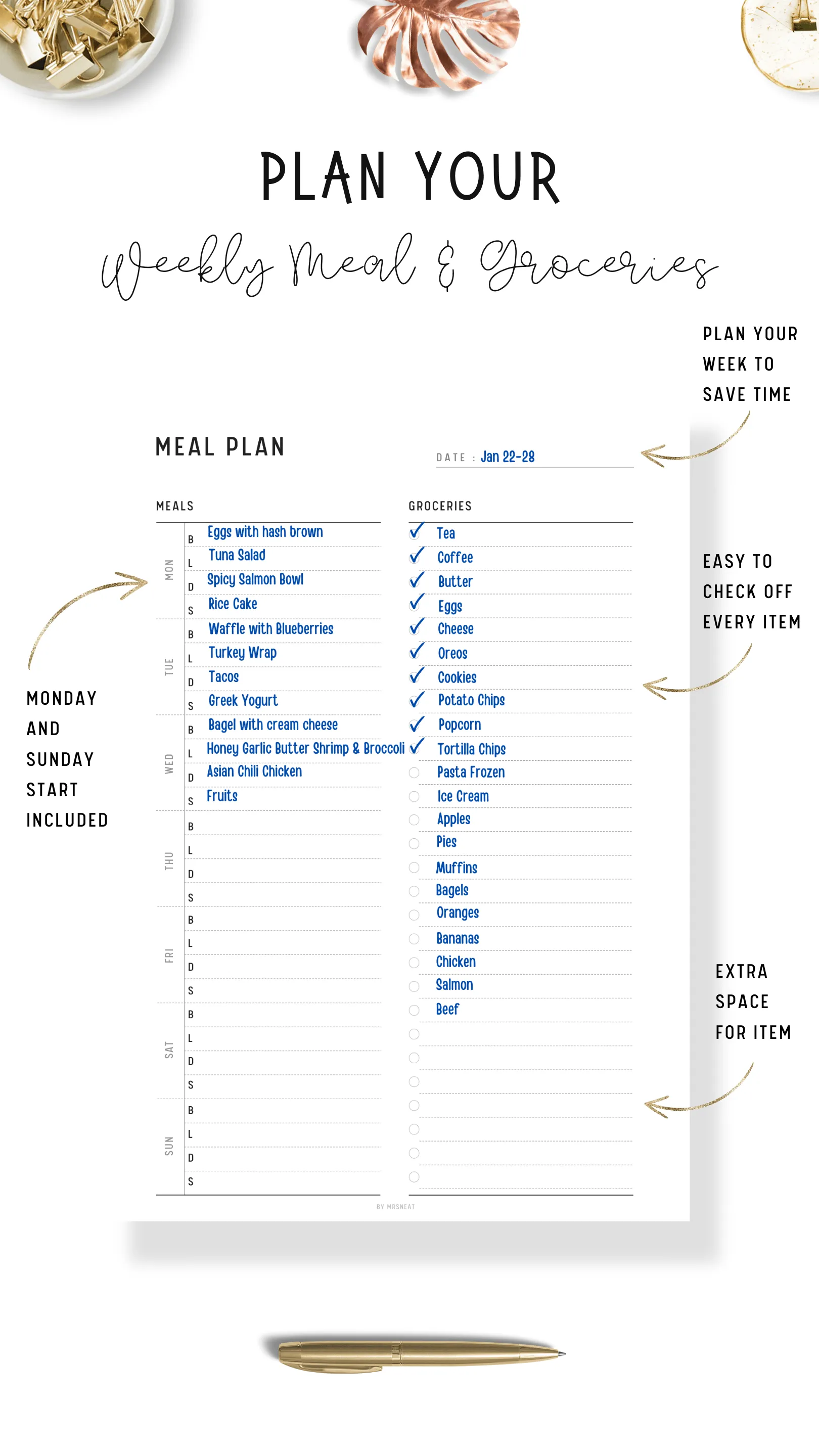 Meal Planner and Grocery List Template - M182
