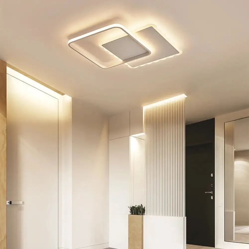 Modern LED Flush Mount Ceiling Light with Overlapping Acrylic Panels in White Bronze