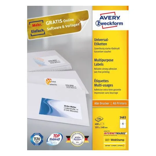 Multipurpose General Use Labels with Ultra Grip 105 x 148 mm A4