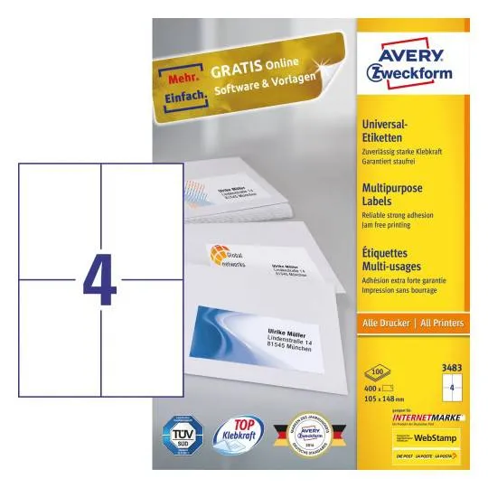 Multipurpose General Use Labels with Ultra Grip 105 x 148 mm A4