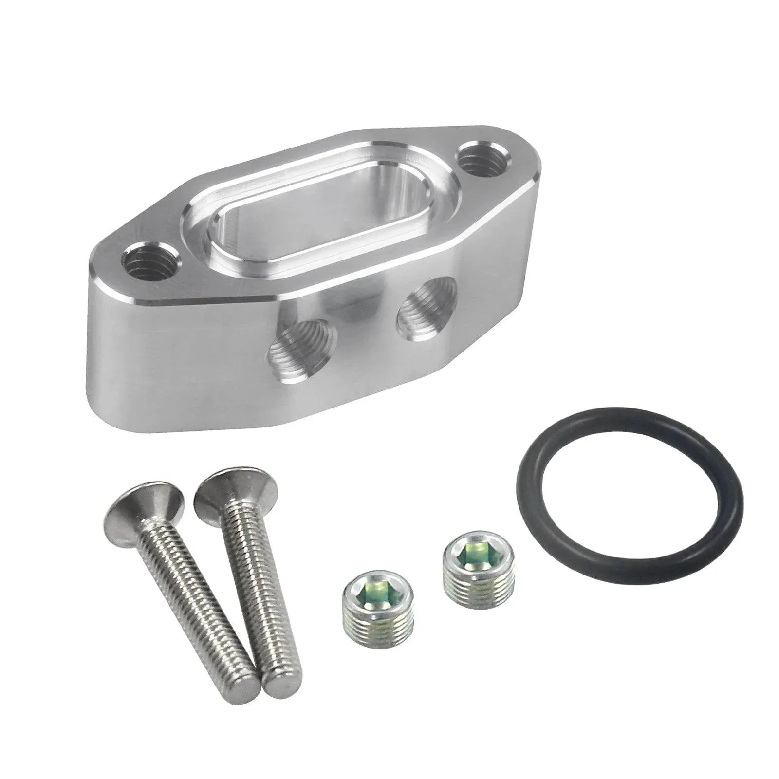 Oil Feed Line Adapter Plate LS TWIN TURBO DUAL 1/8'' NPT LS1 LSX kit LS3 right angle Billet Plate Supply Pressure Sensor Cover